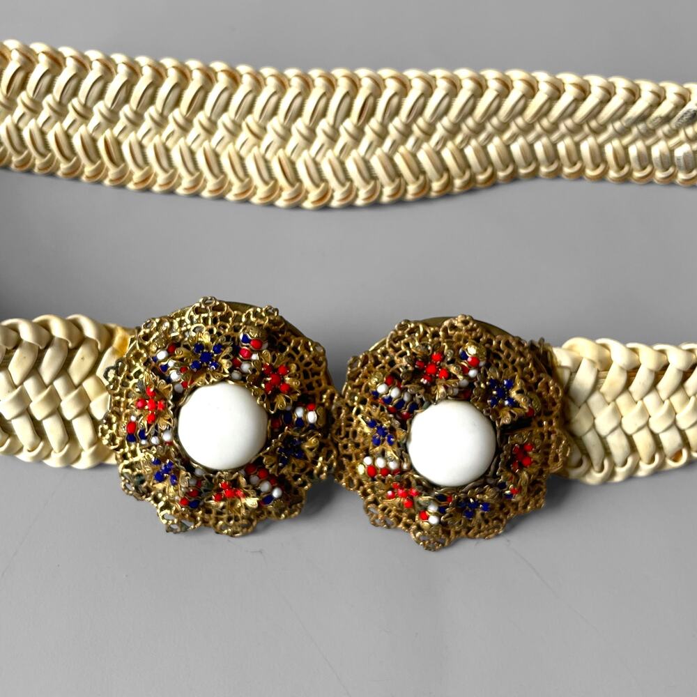 Stanley Hagler NYC Signed Vintage Jeweled Stretch Belt Filigree Clasp Rhinestone